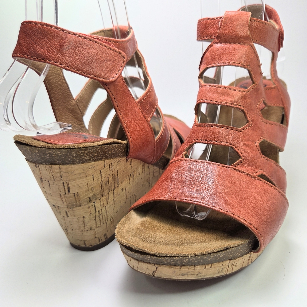 Sofft Leather Coral Strappy Wedge Cork Platform Sandal Womens Size 8